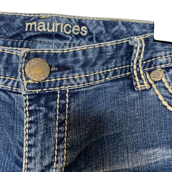 Maurices Distressed Jeans Embordered Denim Pants Woman's Size 13/14 Short - Picture 4 of 8